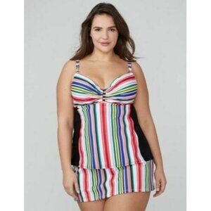 Cacique Swim by Lane Bryant Striped Underwire Tankini Top 46DDD
